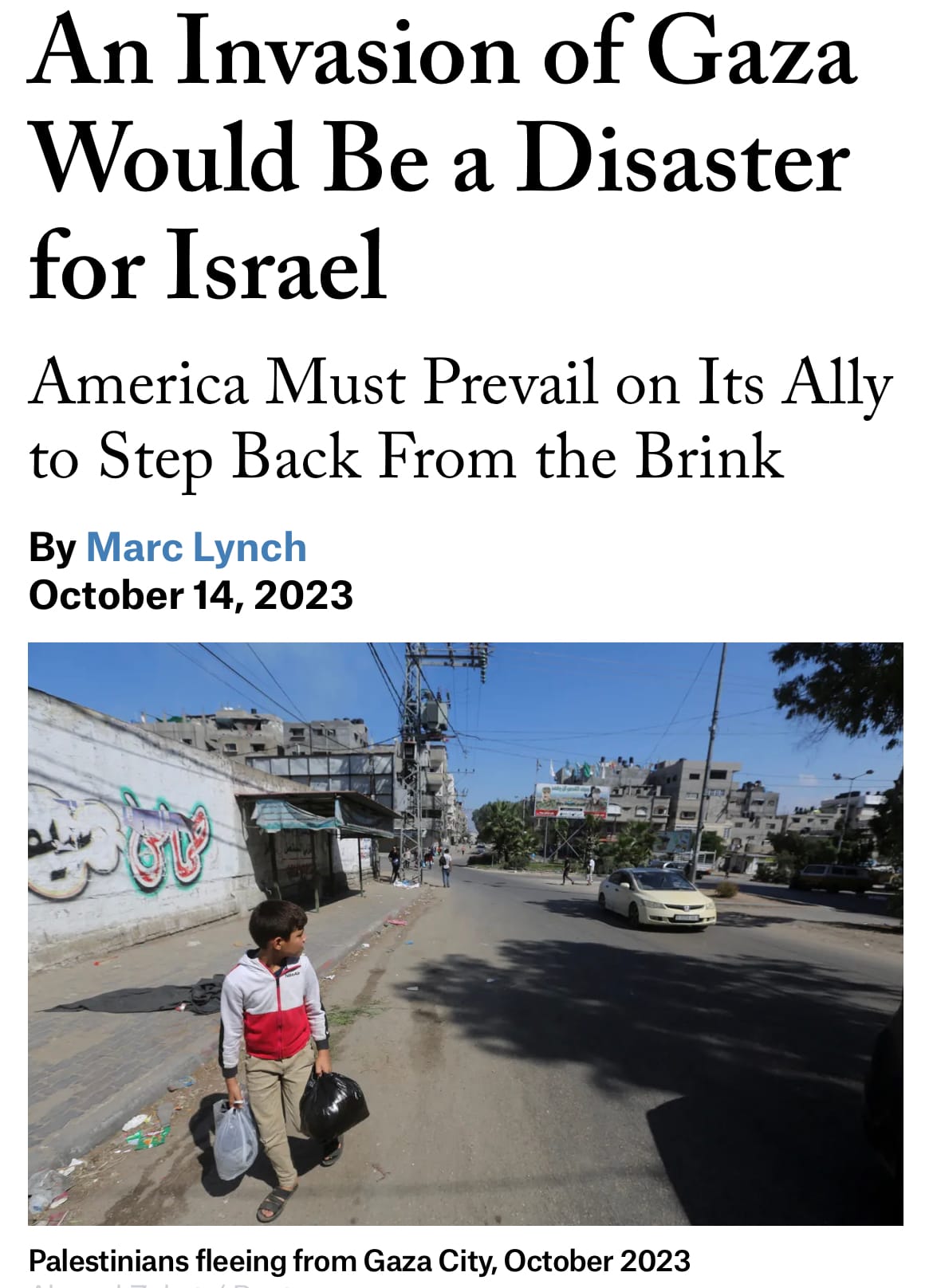 FA: Invading Gaza Will Be A Disaster